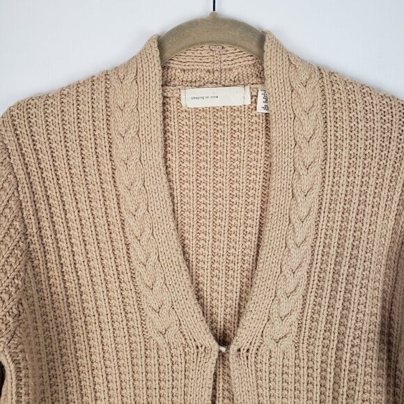Anthro Sleeping on Snow Cardigan Sweater Lambswool Blend Tan Single Clasp Size M - Picture 3 of 6
